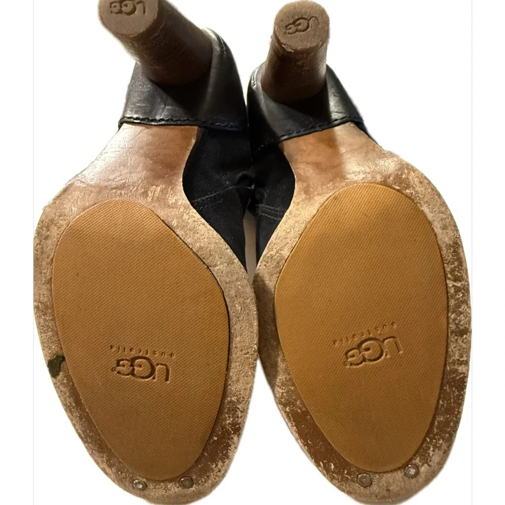 UGG Black Heeled Boots with Leather Accents - Picture 5 of 6